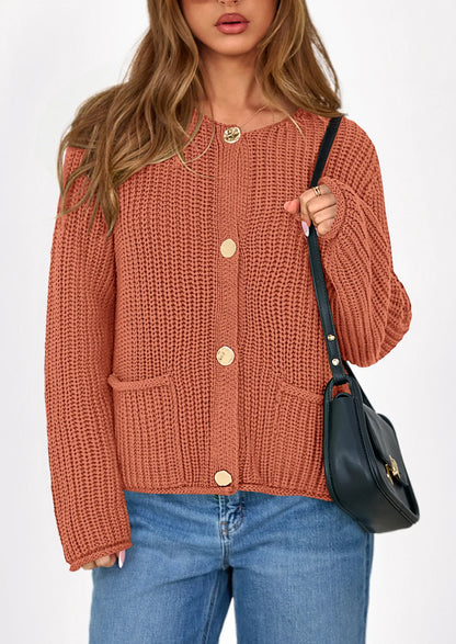NOLEA Oversized Thick Knit Cardigan with Pockets