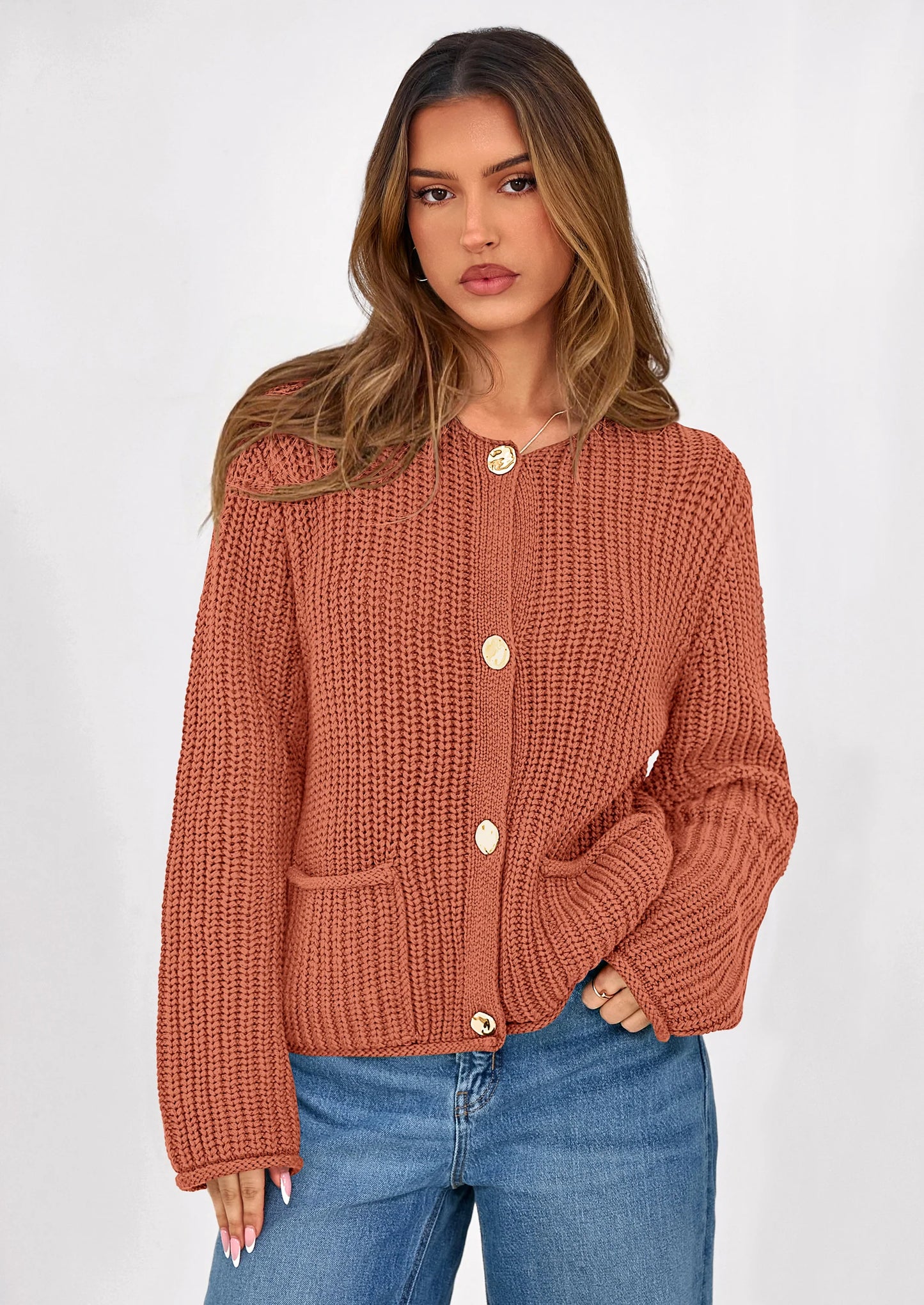 NOLEA Oversized Thick Knit Cardigan with Pockets