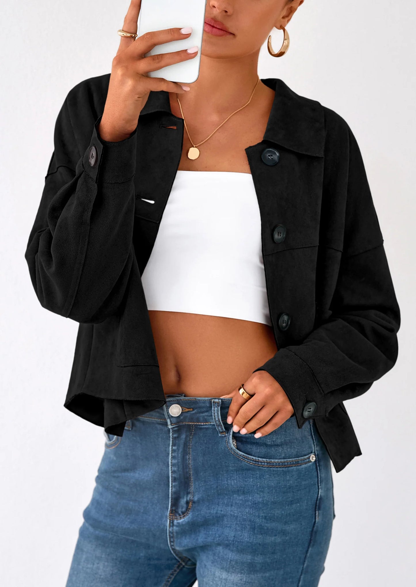 NOLEA Cropped Faux Suede Jacket