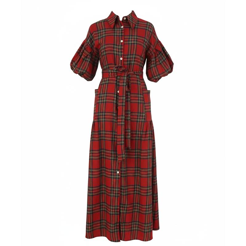 NOLEA Women’s Christmas Plaid Dress – Maxi, Pockets & Belt