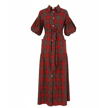 NOLEA Women’s Christmas Plaid Dress – Maxi, Pockets & Belt