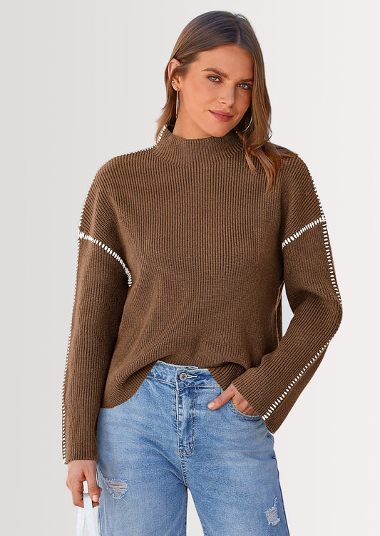 NOLEA Oversized Thick Sweater with Semi-High Neck