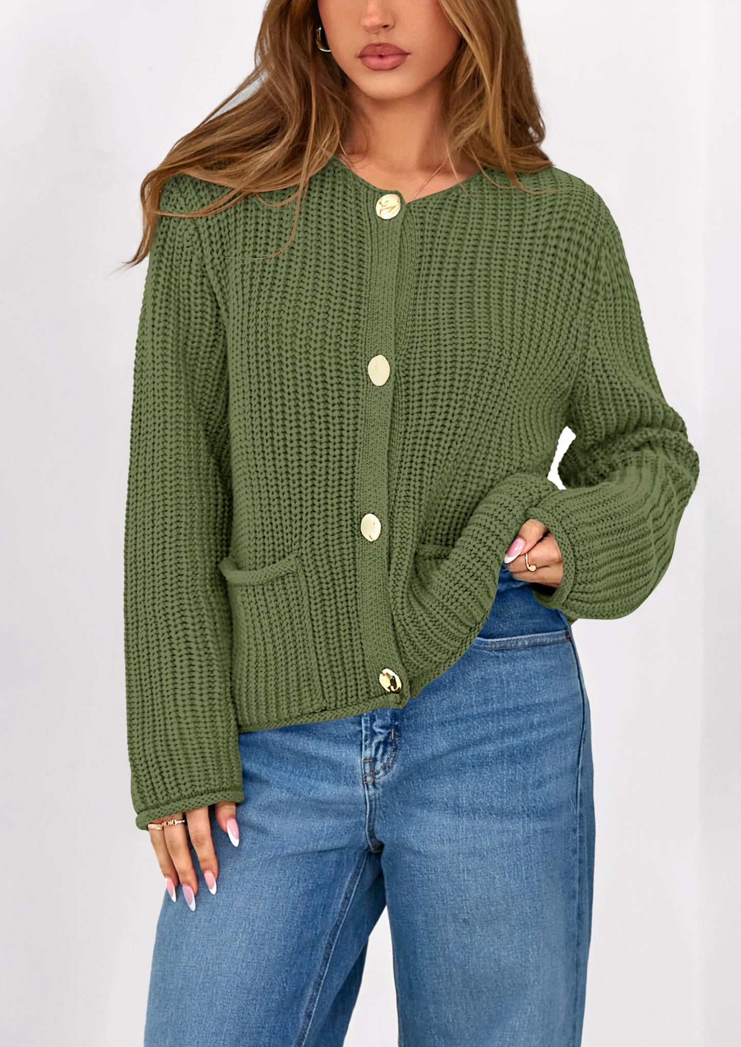 NOLEA Oversized Thick Knit Cardigan with Pockets