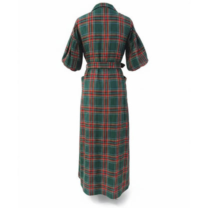 NOLEA Women’s Christmas Plaid Dress – Maxi, Pockets & Belt