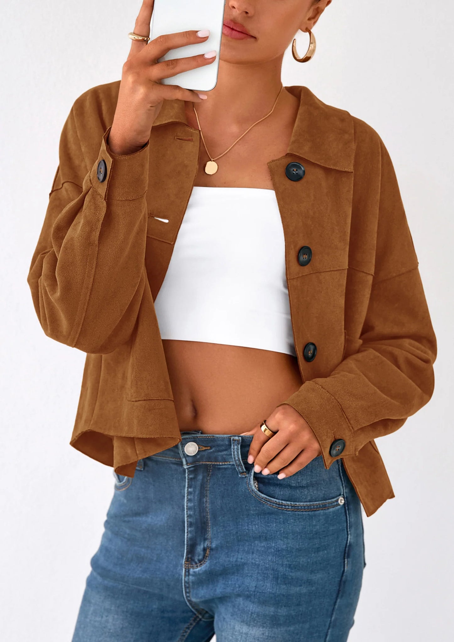 NOLEA Cropped Faux Suede Jacket