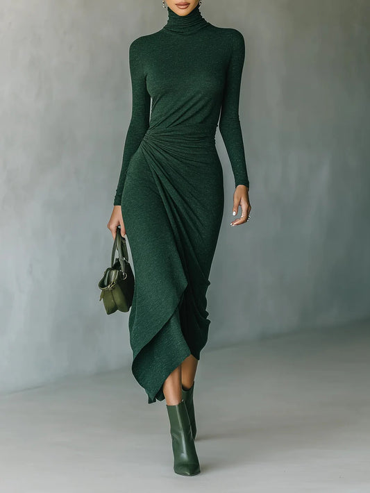 Lenora – Vestido midi verde asimétrico