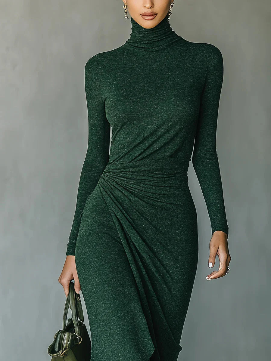 Lenora – Vestido midi verde asimétrico