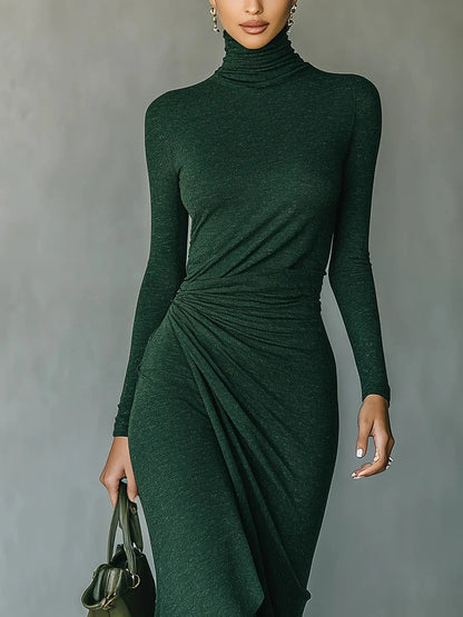 Lenora – Vestido midi verde asimétrico